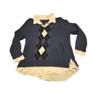 Tommy Hilfiger Women's navy argyle shirt Size XL
